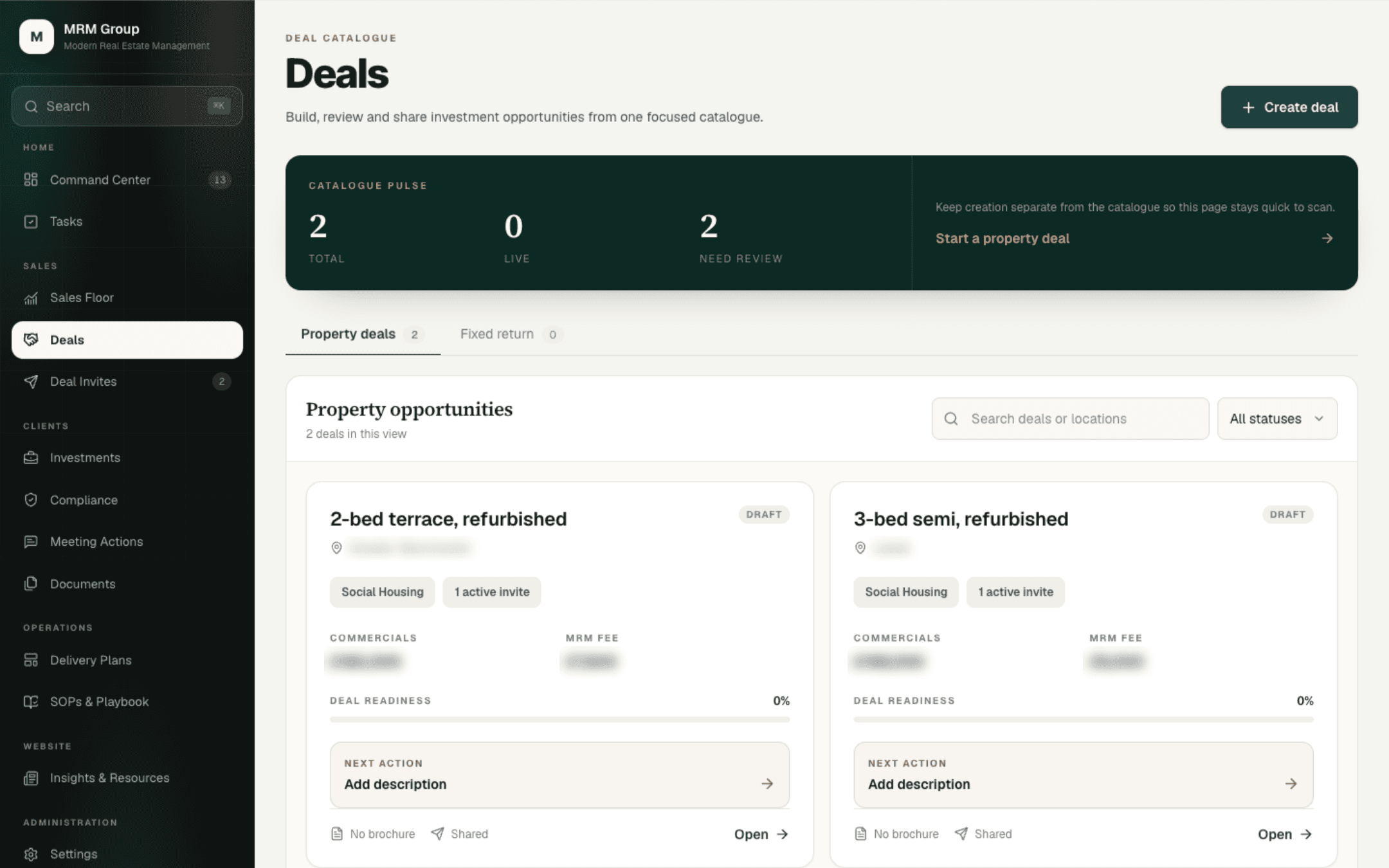 The MRM Group deal catalogue with two property deals